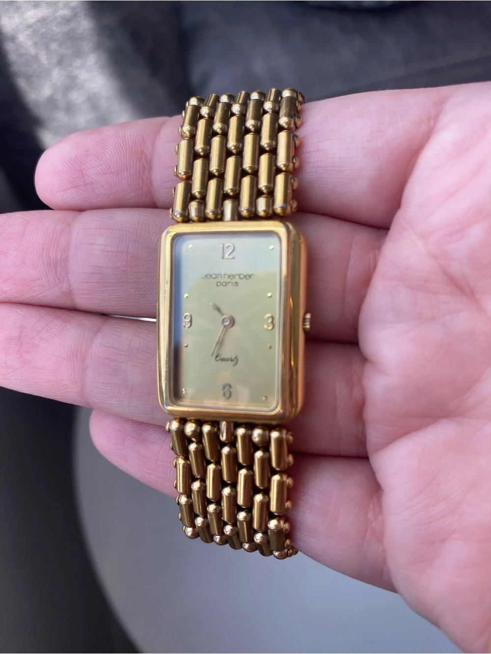 New Battery! Jean Herber Paris Women's Gold-Tone Rectangular Bracelet Watch